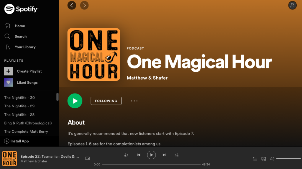 Listening to the One Magical Hour Podcast on Spotify